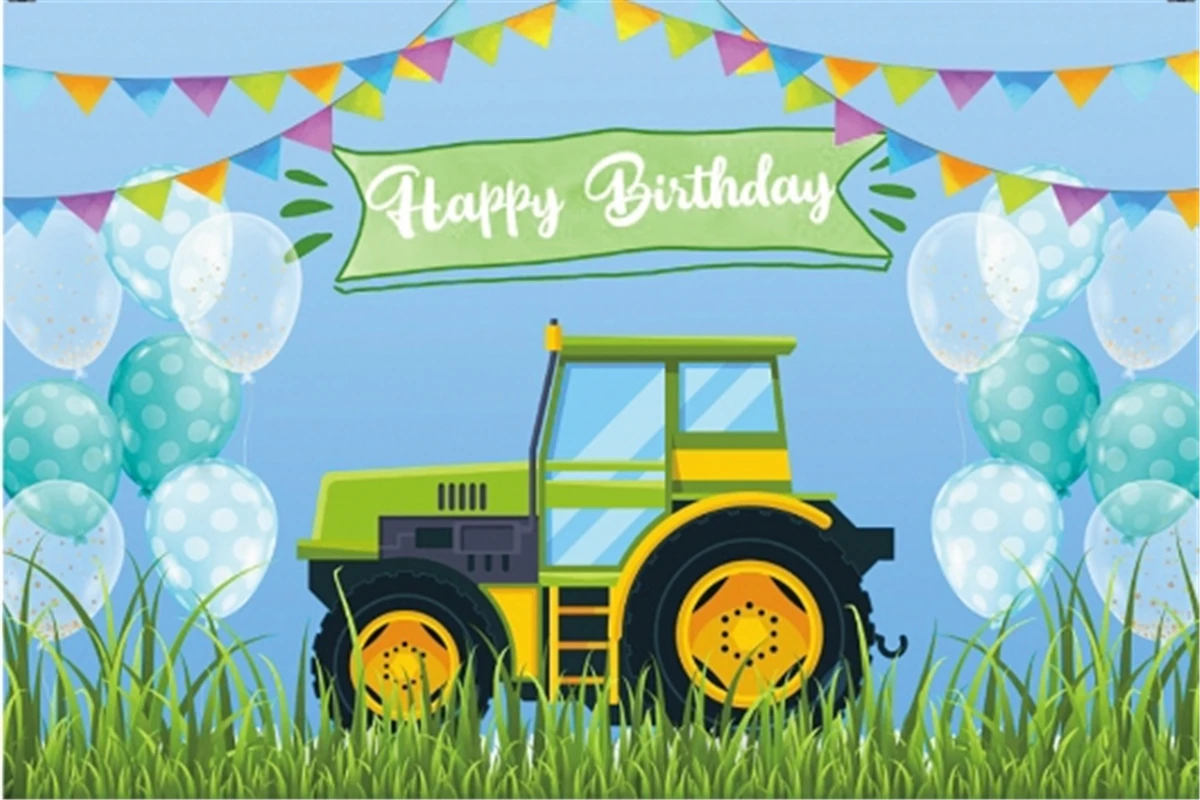 Tractor Farm Theme Green Grass Photography Backdrops For Boy Birthday Baby Shower Decoration Custom Backgrounds Studio Photo