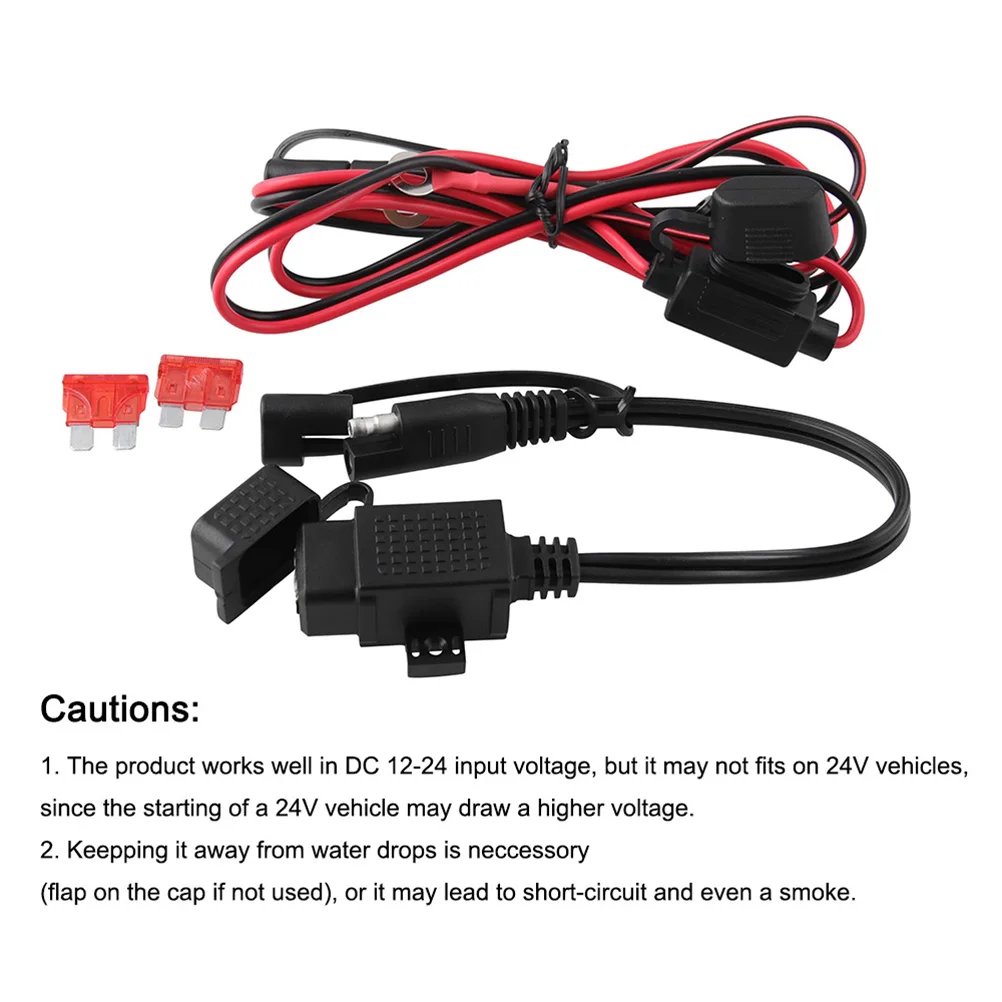 

Dual Motorcycle USB SAE Adapter 12V 24V Inline Fuse Dual USB Waterproof Dustproof Wide Voltage Range DC 12 24V Power