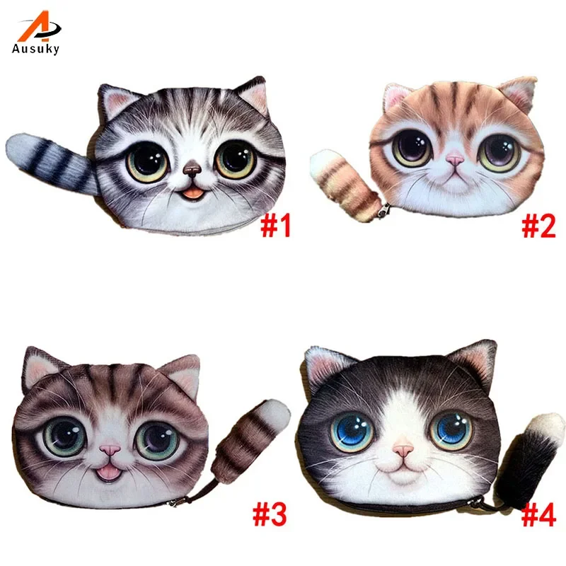 Ausuky portamonete per gatti a coda piccola portamonete per bambini carino portafoglio per cartoni animati borsa Kawaii portamonete per bambini portamonete per donna-15