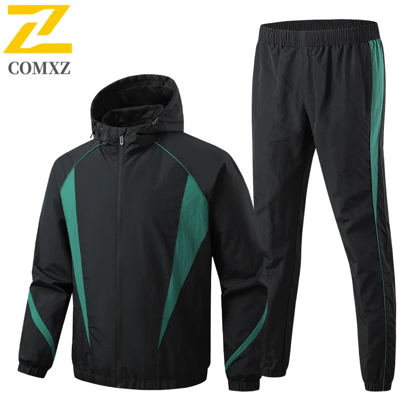 

Comxz Hooded Tracksuit Men Daily Wear Full Zip Training Jacket + Pants Set Lightweight Breathable Sports Suit Man Two-piece Sets