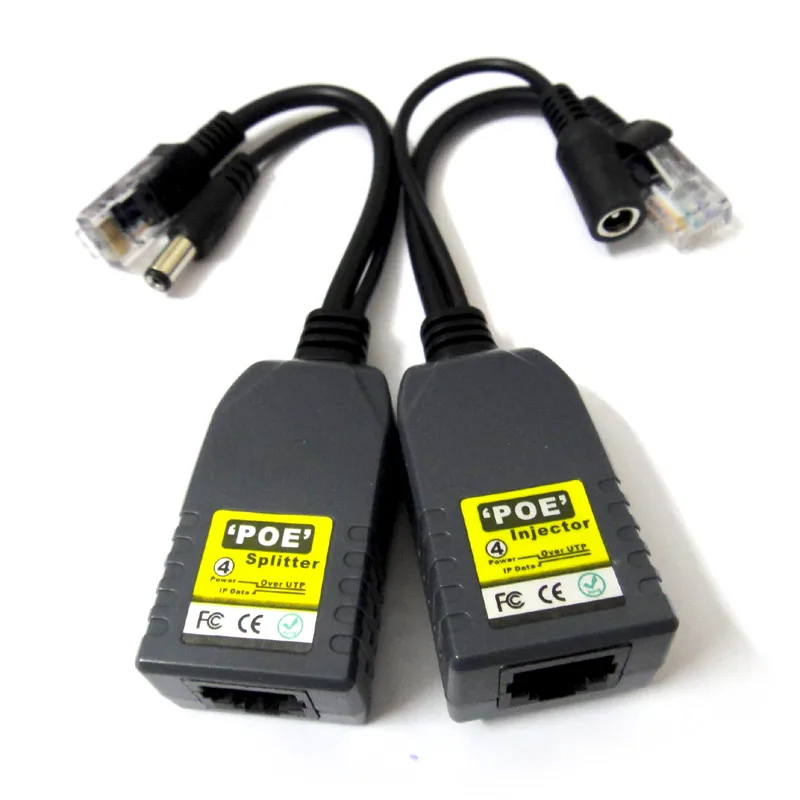 one pair CCTV DC Power RJ45 Converter Video Balun UTP Transceiver POE Splitter