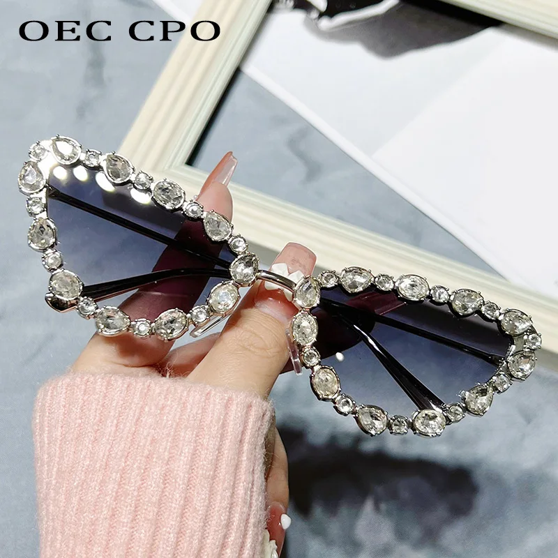 New Diamond Cat Eye Sunglasses Women Luxury Rhinestone Fashion Sun Glasses Female Ins Popular Mirror Shades Ladies Eyewear UV400