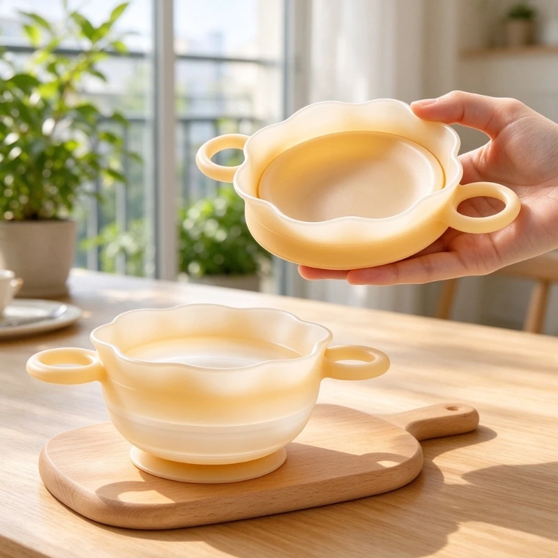 Baby Silicone Suction Bowl with Soft Flexible Integrated Body for Early Feeding Practice, Baby Rice, Fruit, Family A2UB