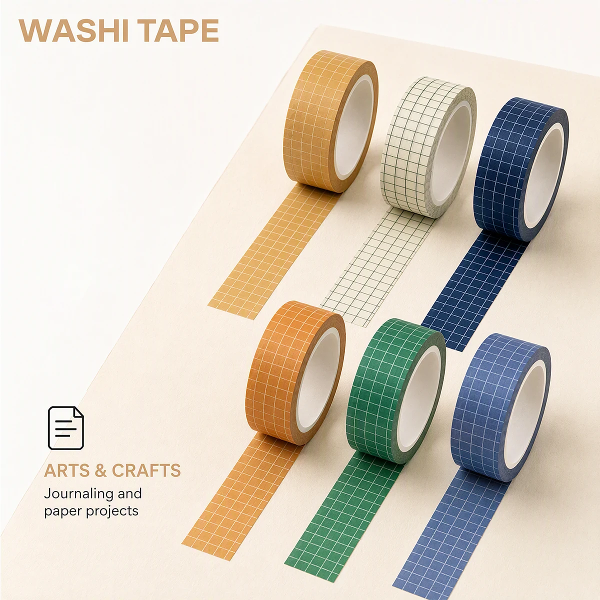 6 Rolls, Decorative Masking Tape, Grid Washi Tape, Suitable for Journals, Scrapbooks, Planners, and DIY Crafts - Simple Color Ae