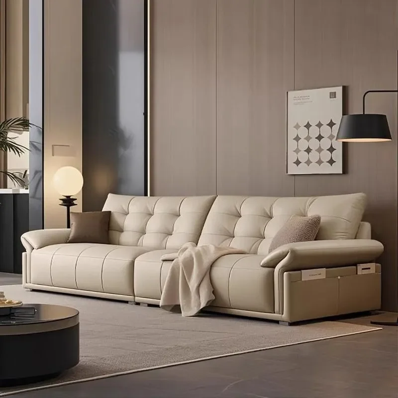 Italian Light Luxury Modern Cloud Leather Sofa First Layer Cowhide Straight 4 Seater for Living Room Small Apartment
