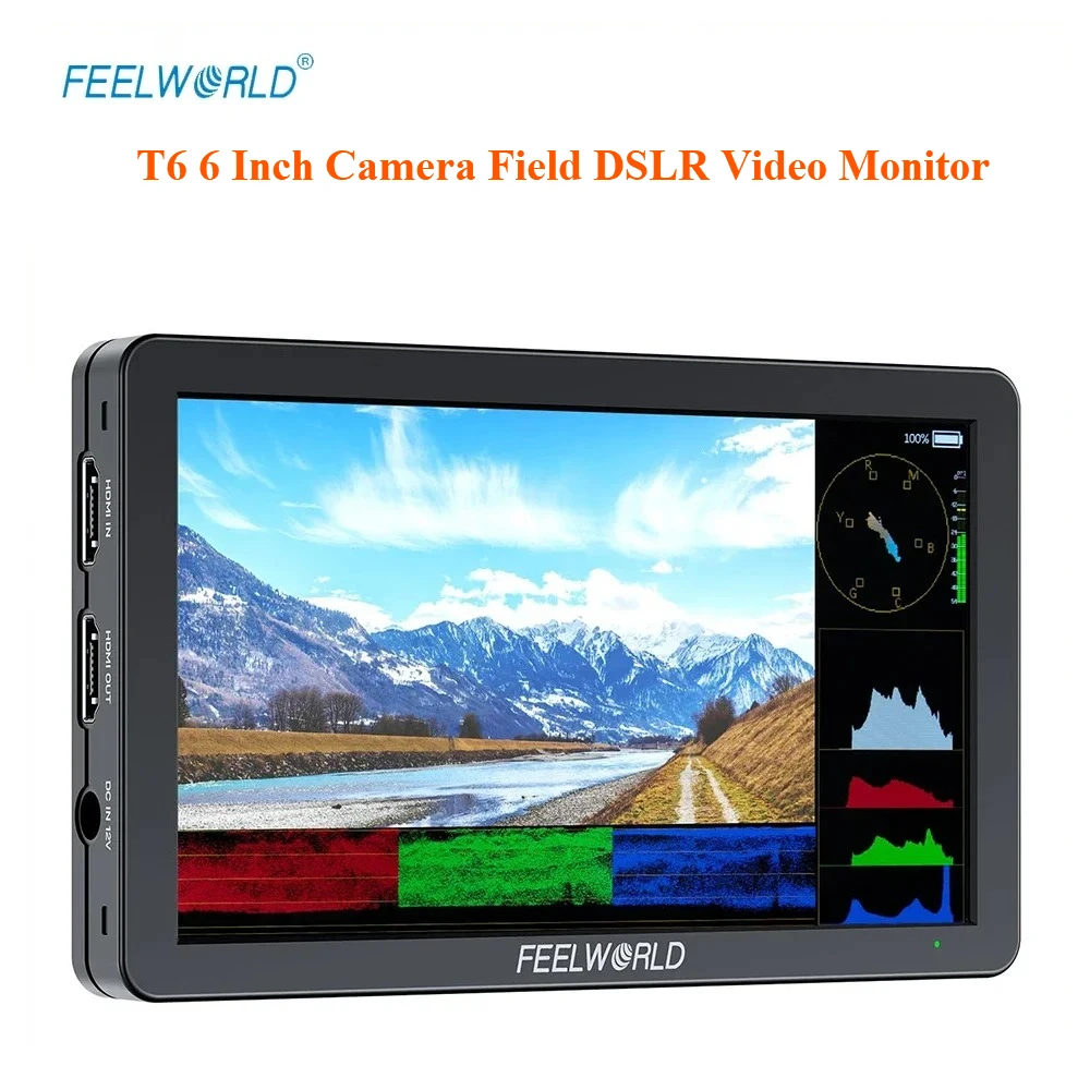 FEELWORLD T6 6-дюймовый полевой видеомонитор для камеры, алюминиевый корпус, 4K HDMI 1920x1080, IPS-монитор для Sony Nikon Canon