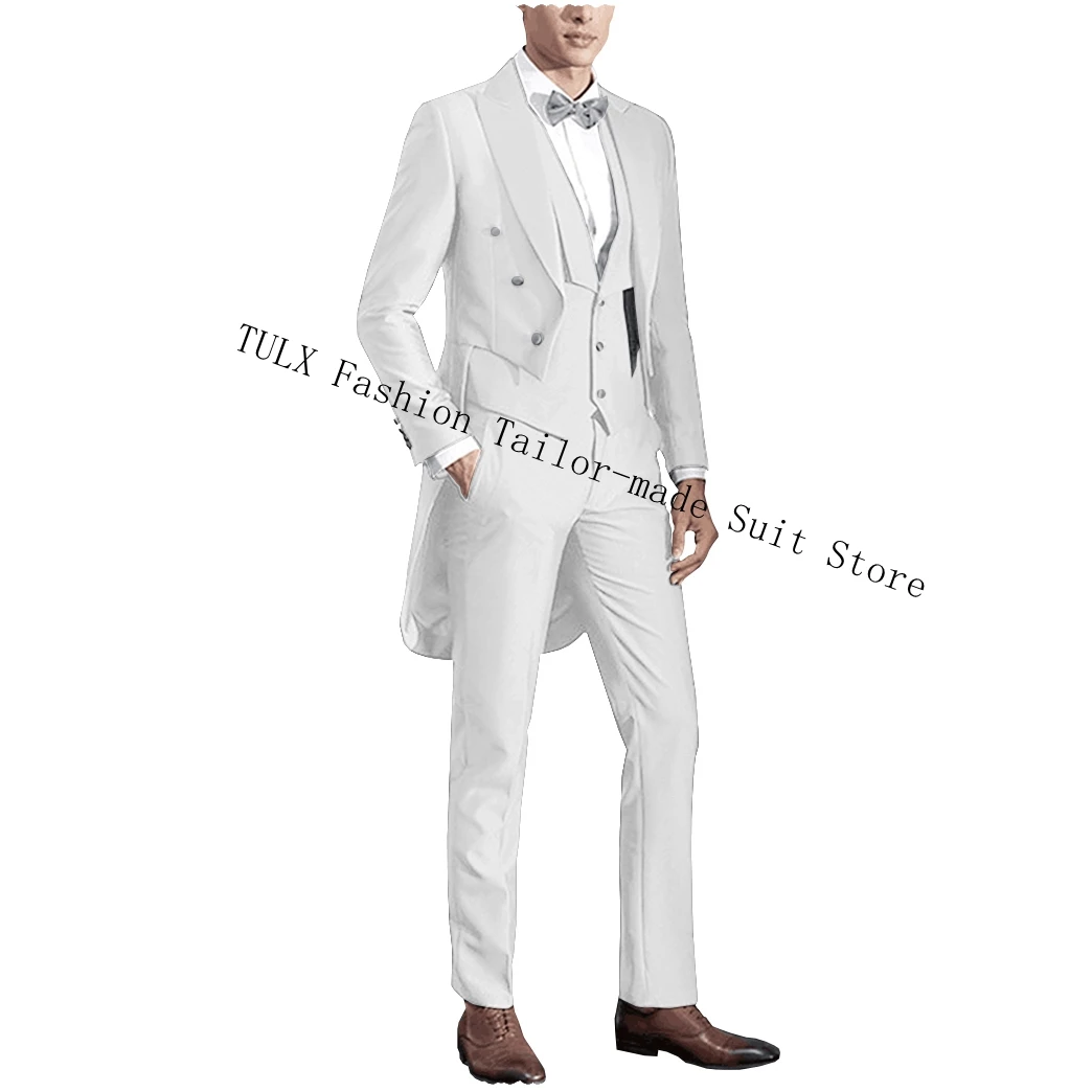 

2023 White Men Wedding Suits Slim Fit Peak Lapel Double Breasted 3 Pieces Formal Groomsmen Wedding Tuxedos Costume Homme Mariage