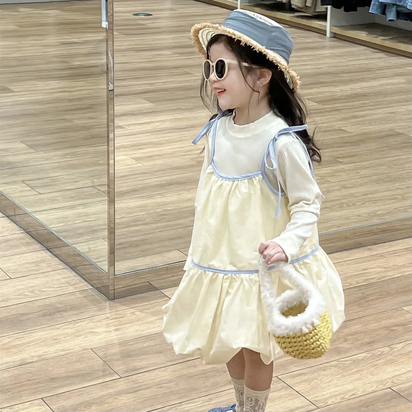 Girl Dress 2024 Spring and Summer Children Wear Korean Girls Fashion Cute Suspender Cake Dress Treasure Pod Suspender Dress