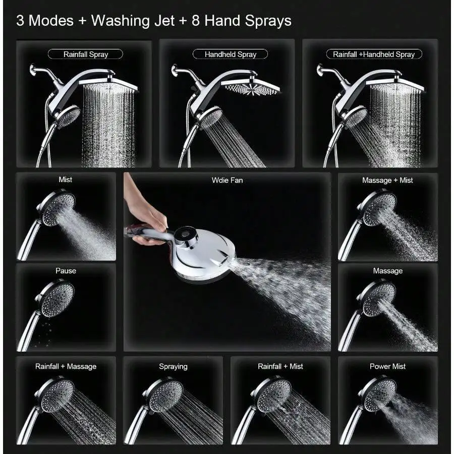 12' High Pressue Rain Shower With Handheld, 9 Sprays Hand Showerhead Shower Heads With Handheld Spray Combo, Dual Built-In Magne