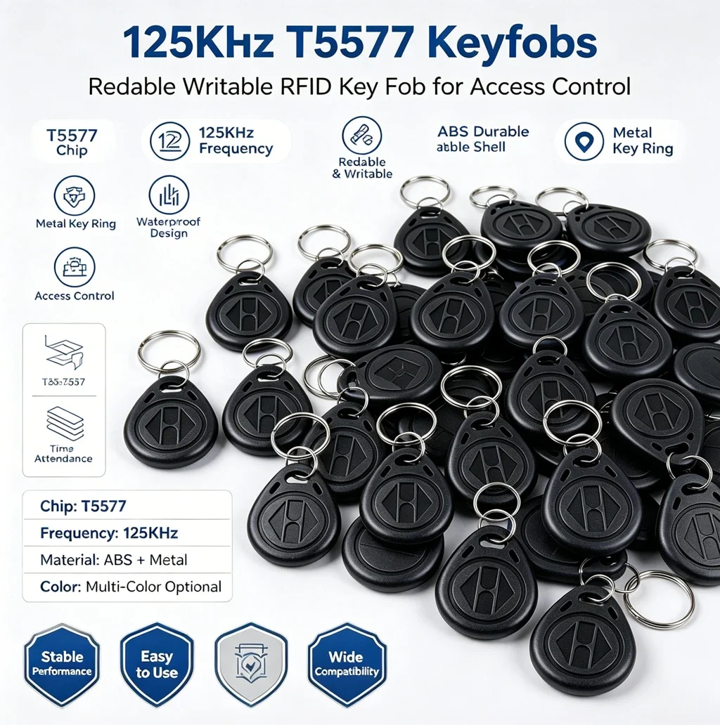 10-50PCS EM4305 T5577 125khz Copy Rewritable Writable Rewrite keyfob RFID Tag Key Ring Card Proximity Token Badge Duplicate