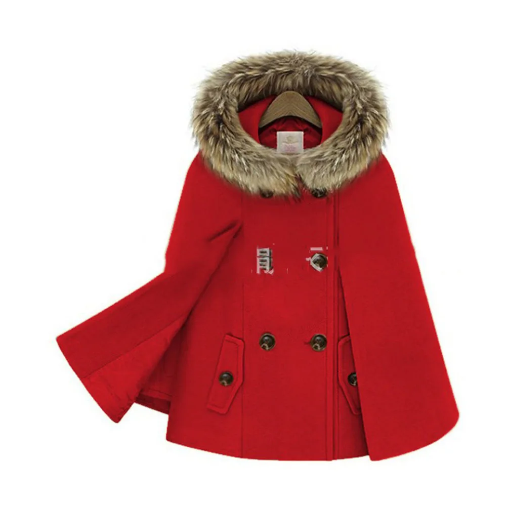 Women\'s Woolen Blends Ponchos 2023 Winter Autumn Wool Cloak Warm Faux Fur Collar Double Button Female Cape Outerwear Manteau