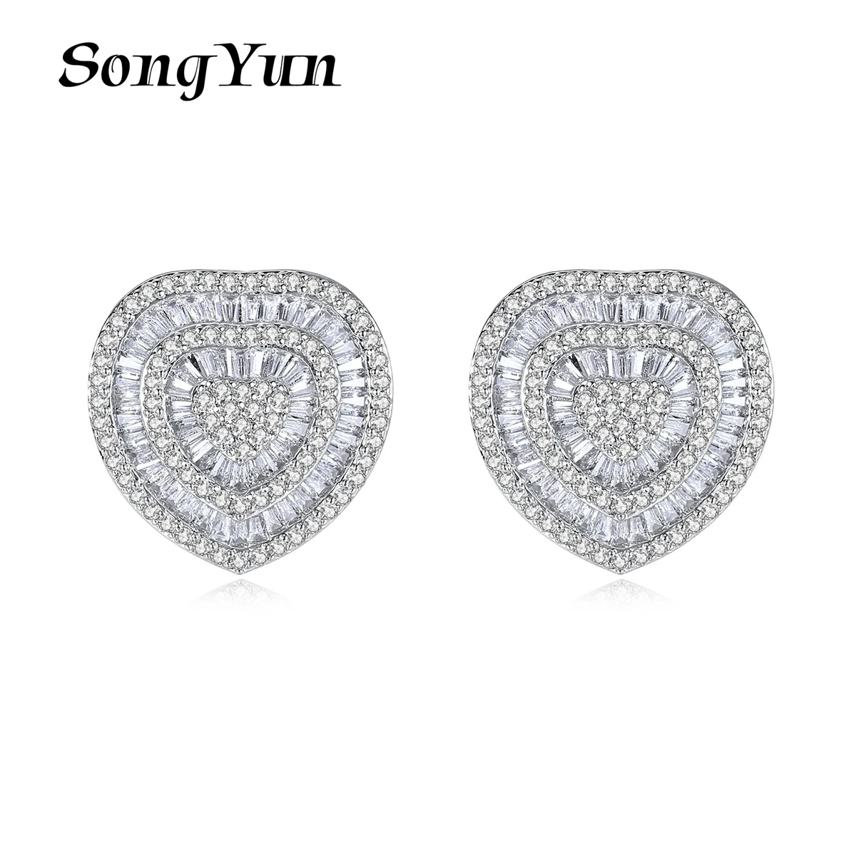 

SongYun Jewelry Manufacturer MHT Oversized Love Earrings European And American Heart Shaped Close Set T-Shaped Zircons