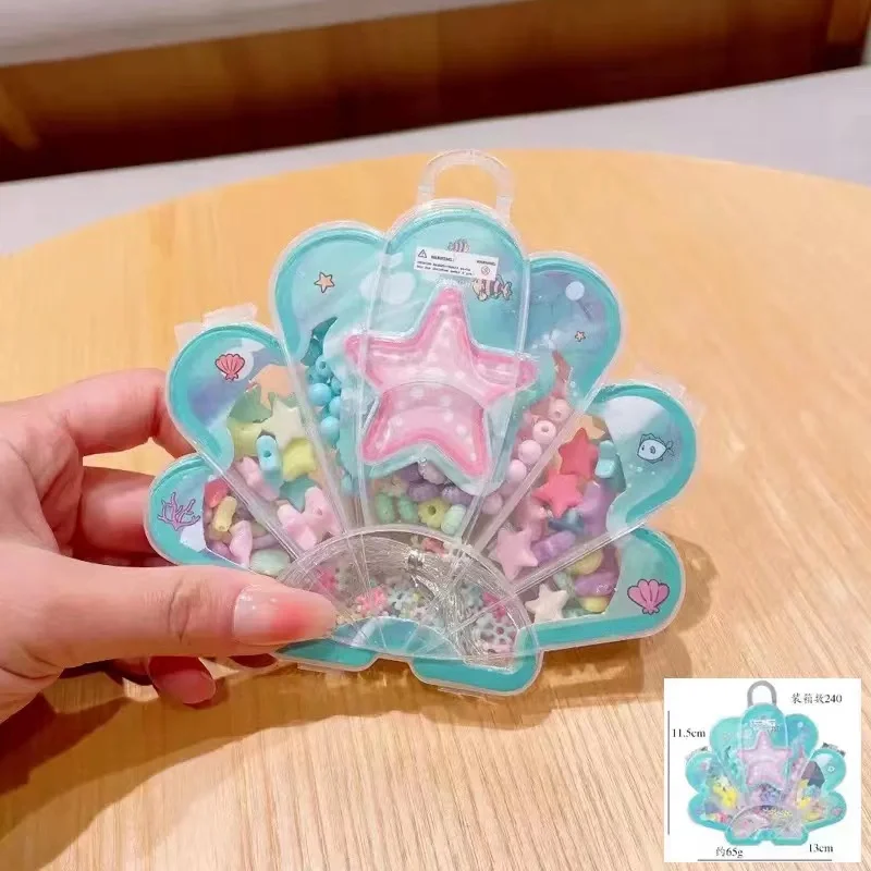 Caixa frisada dos desenhos animados para meninas, usar miçangas, colar e pulseira, materiais de jóias DIY, brinquedos para crianças, feitos à mão