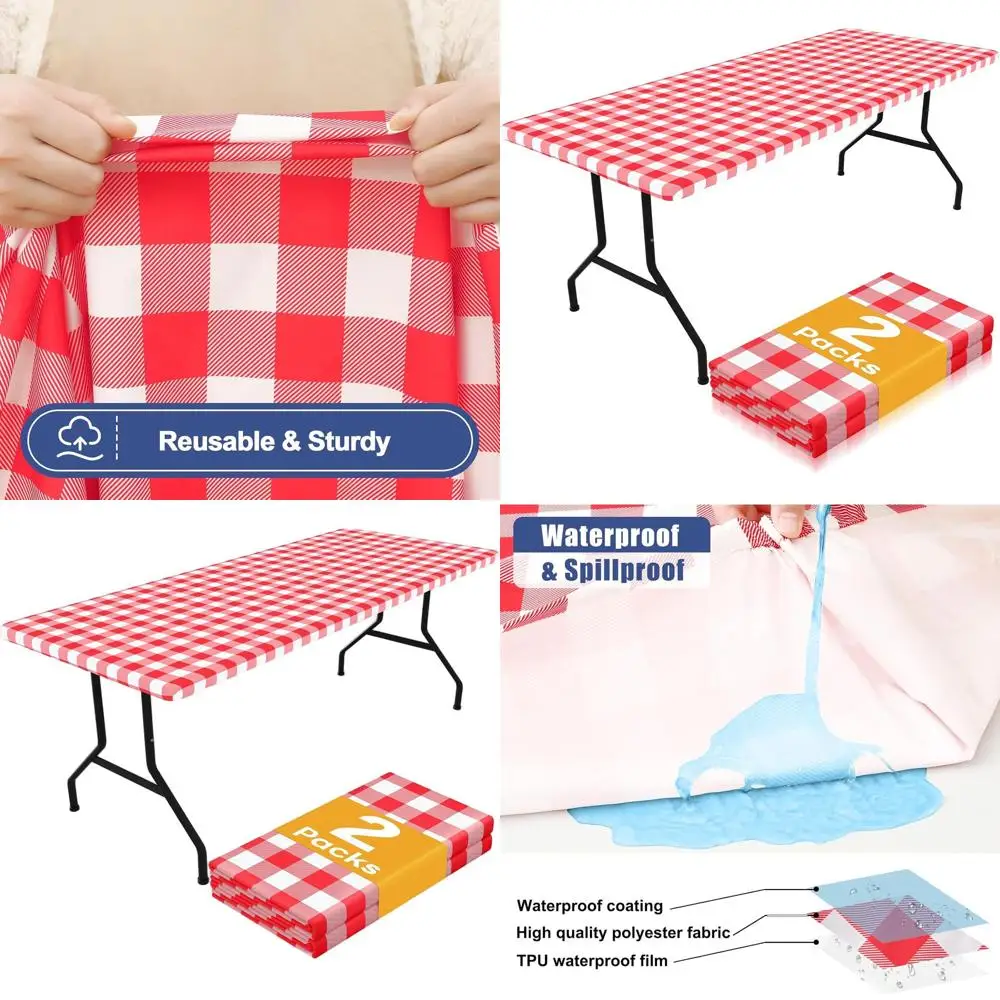 

Водонепроницаемые эластичные скатерти, 2 штуки в упаковке, для прямоугольных столов 8 футов, из моющегося полиэстера с узором «Буффало Плед», идеально подходят для кемпинга, D