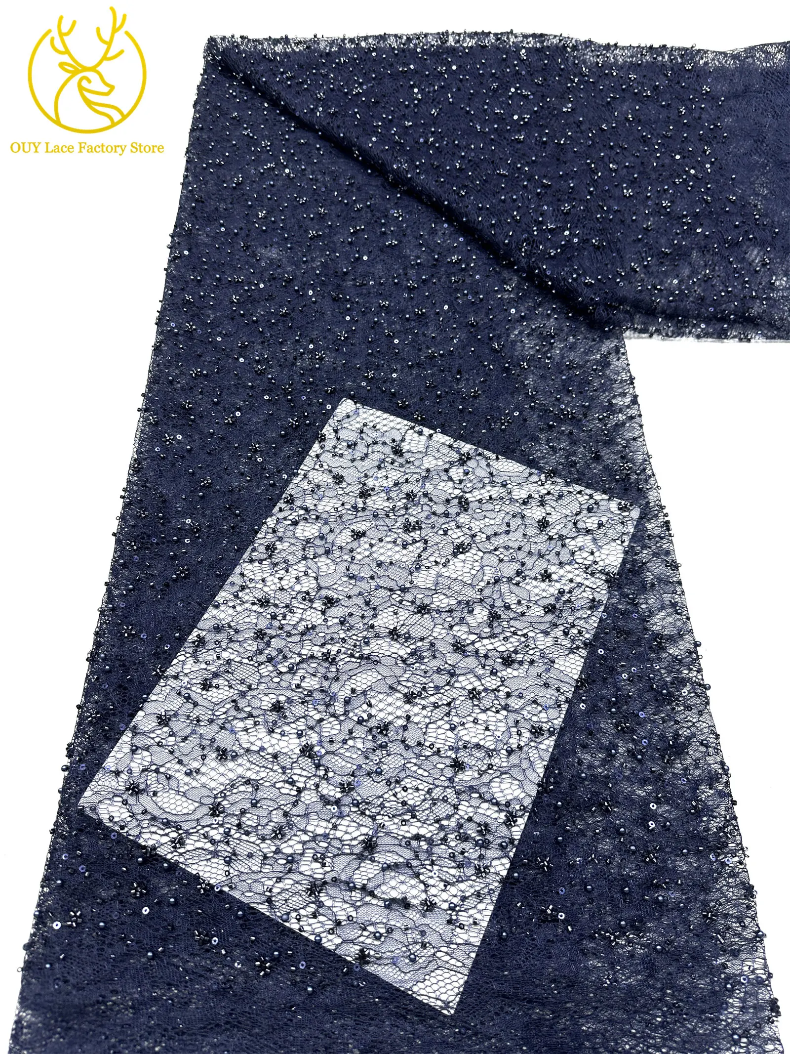 Kaffeebraune französische Tüllspitze mit Pailletten, 5 Yards, hochwertige afrikanische Spitze, nigerianischer Perlenstickerei-Spitzenstoff zum Nähen von Damen-Abendkleidern – Detail 31