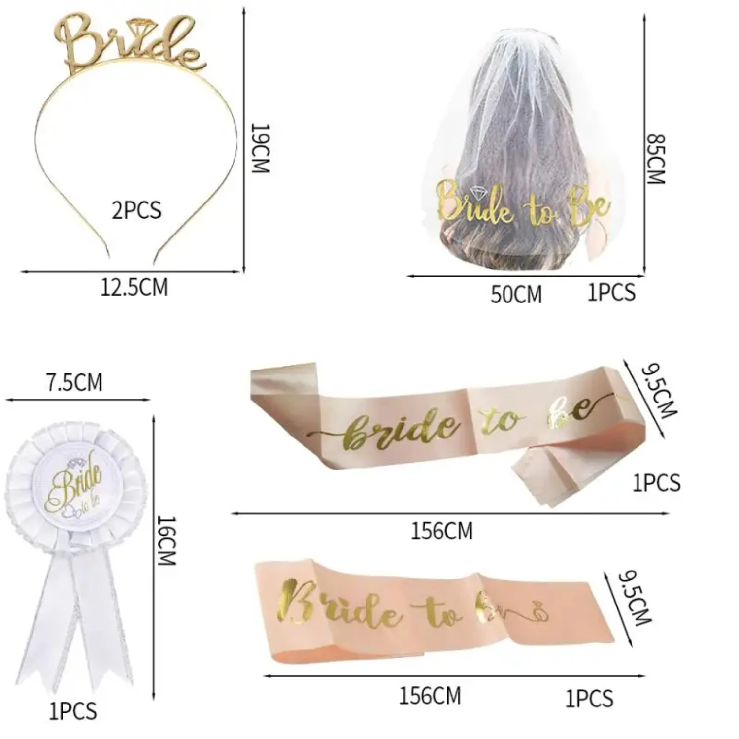 

TOPPARTY Bride Sash, Veil, Headwear, Badge Bride Party Decoration Set - Bride Supplies