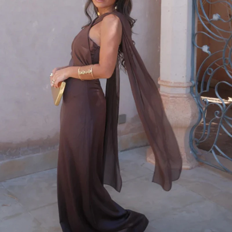 

Fashion Asymmetrical Scarf Collar Dress Elegant Solid Off Shoulder A-line Banquet Dress New Simple Strapless Backless Slim Dress