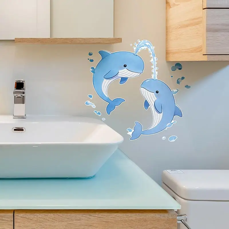 Latest Blue Luminous Dolphin Toilet Stickers Self-Adhesive Removable Glow-in-the-Dark Decal Bathroom Wall Sticker Car Stickers