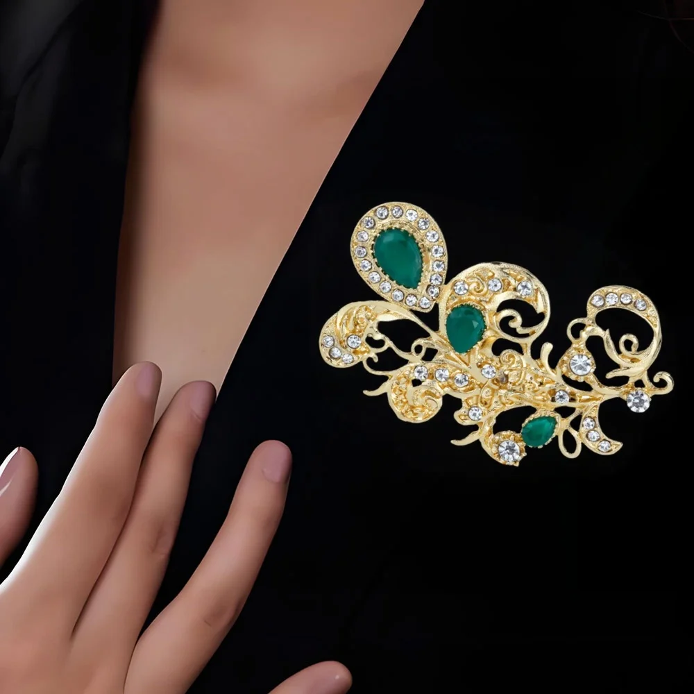 Sunspicems Trendy Women Brooch Flower Crystal Gold Color Morocco Broches Brooches Hijab Lapel Caftan Pins Ethnic Jewelry 2021