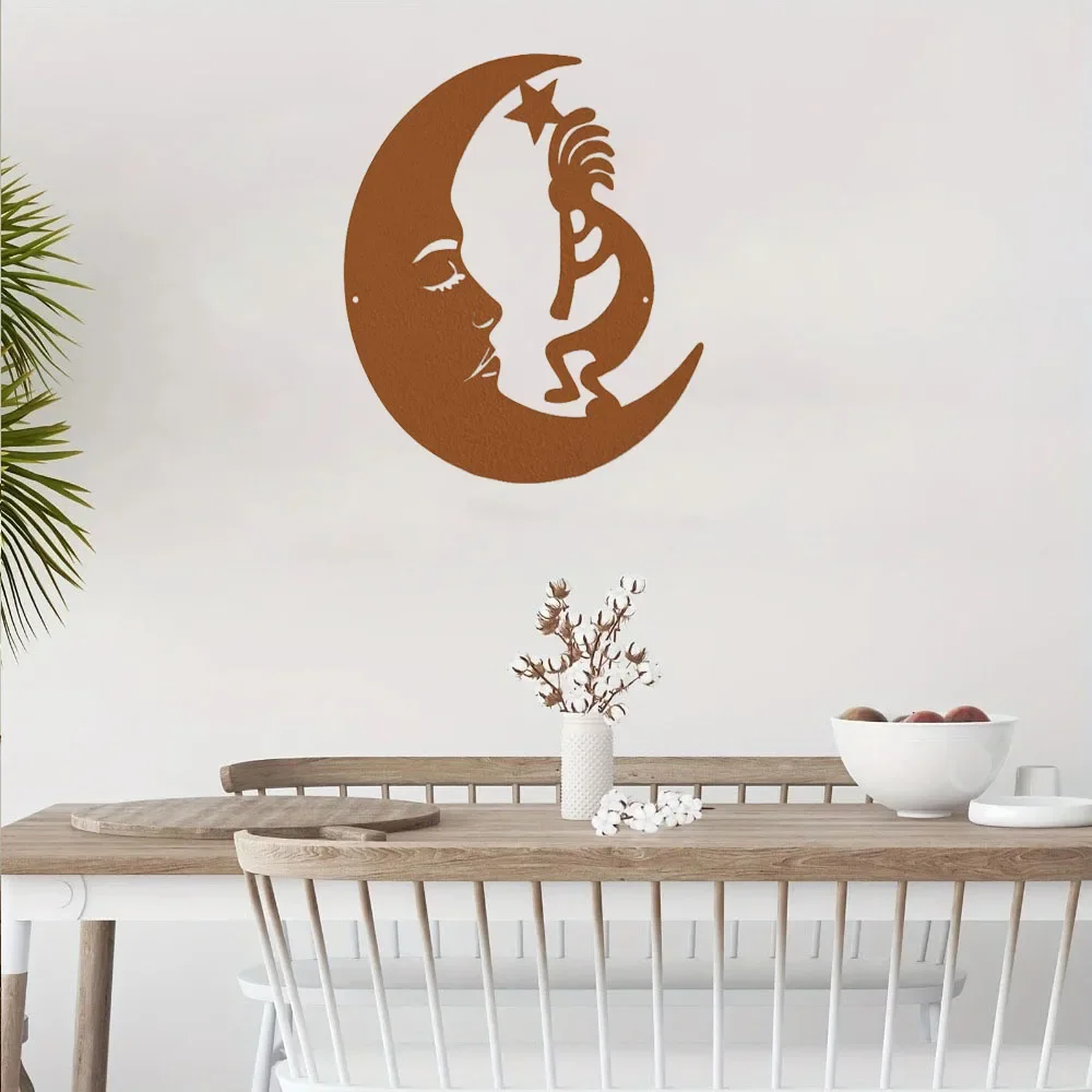 Fascinating Moon & Kokopelli Wall Ornament – Intrigue with Theme. Intriguing for Outdoor Decor. Stylish Modern Art