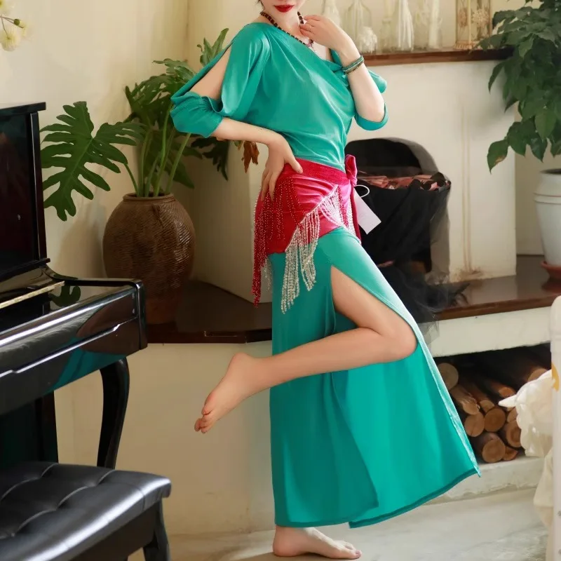 Maßgeschneiderter orientalischer Tanz, Folk-Farbanpassung, Robe, Haarband, Performance-Kleid, Übungskleid, Bauchtanz-Kostüme, kein Hüfttuch