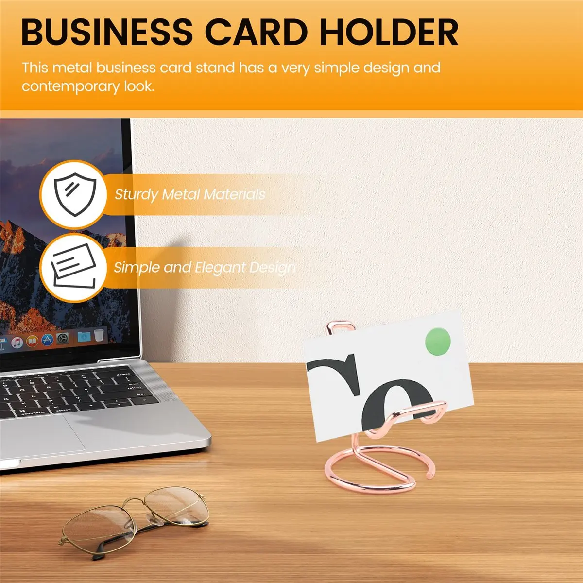 ABNQ Business Card Holder for Desk, Metal Business Card Display Holder Stand, Office Desktop Name Card Holder (Rose Gold)