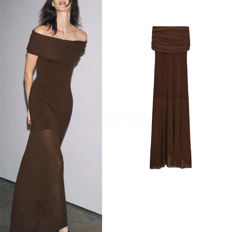 여름 신상 여성 니트 원피스 어깨 노출 원숄더 캐주얼 스타일 X자형 폴리에스터 섬유 민소매 레저용