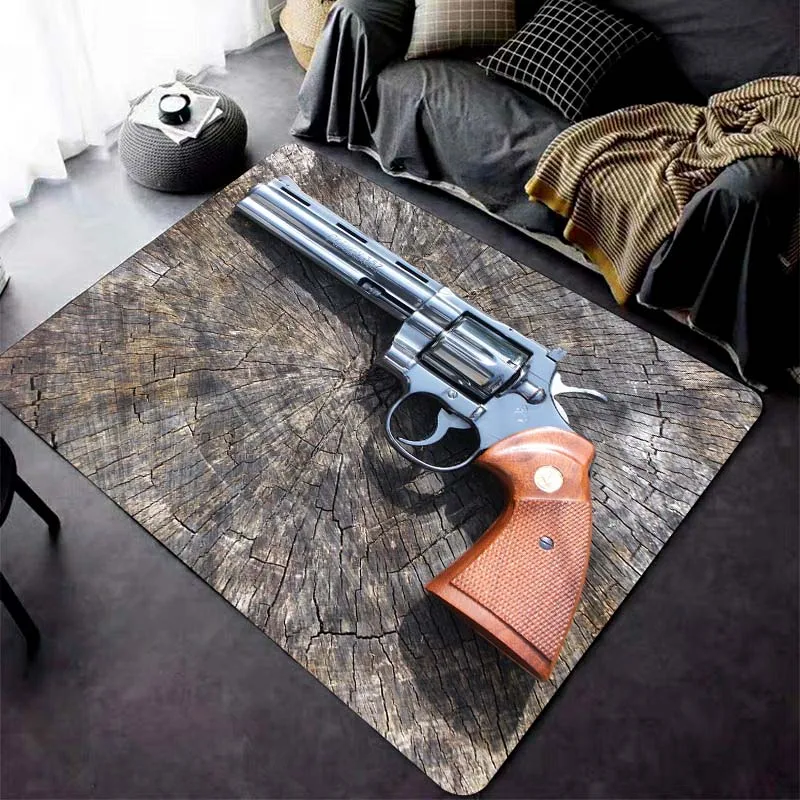 15 Sizes Revolver Pistol Pattern Rug Carpet for Living Room Bathroom Mat Creative Doormat Carpet for Bedroom Home Decor Man Cave