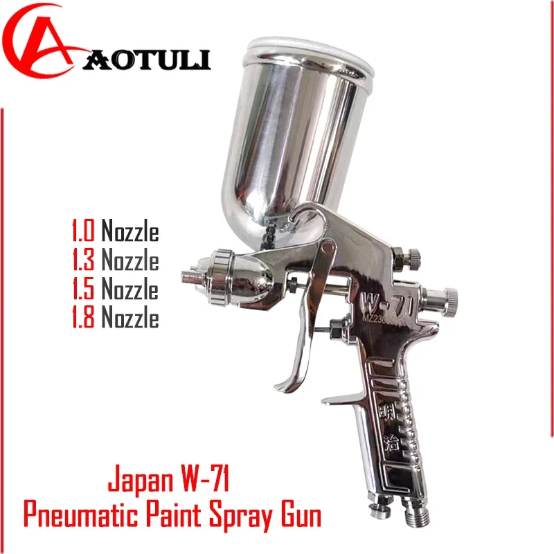 Spray Gun W-71 Pneumatic Paint Spray Gun Auto Furniture Paint Spray Tool 1.0/1.3/1.5/1.8 Nozzle High Atomization Spray Gun