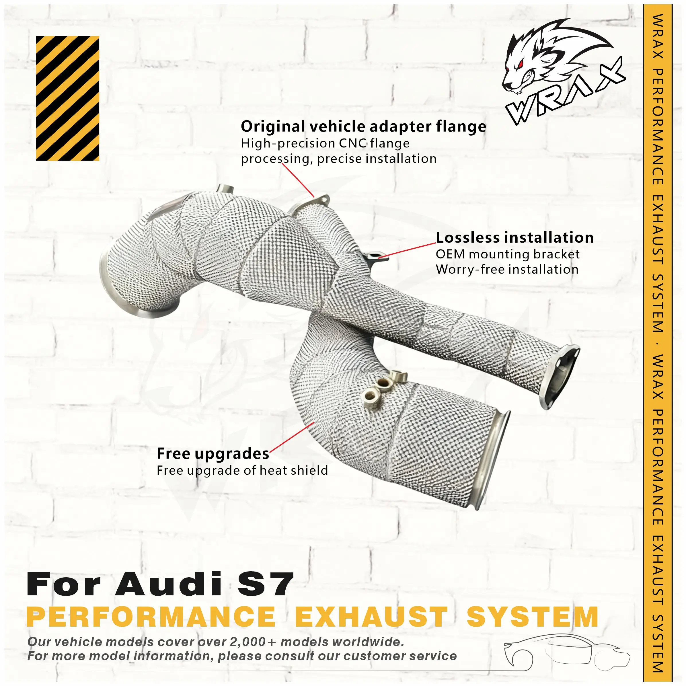 

WRAX SS304 Performance Exhaust for Audi S7 Catalyzed Downpipe Uggrade of Heat Shield