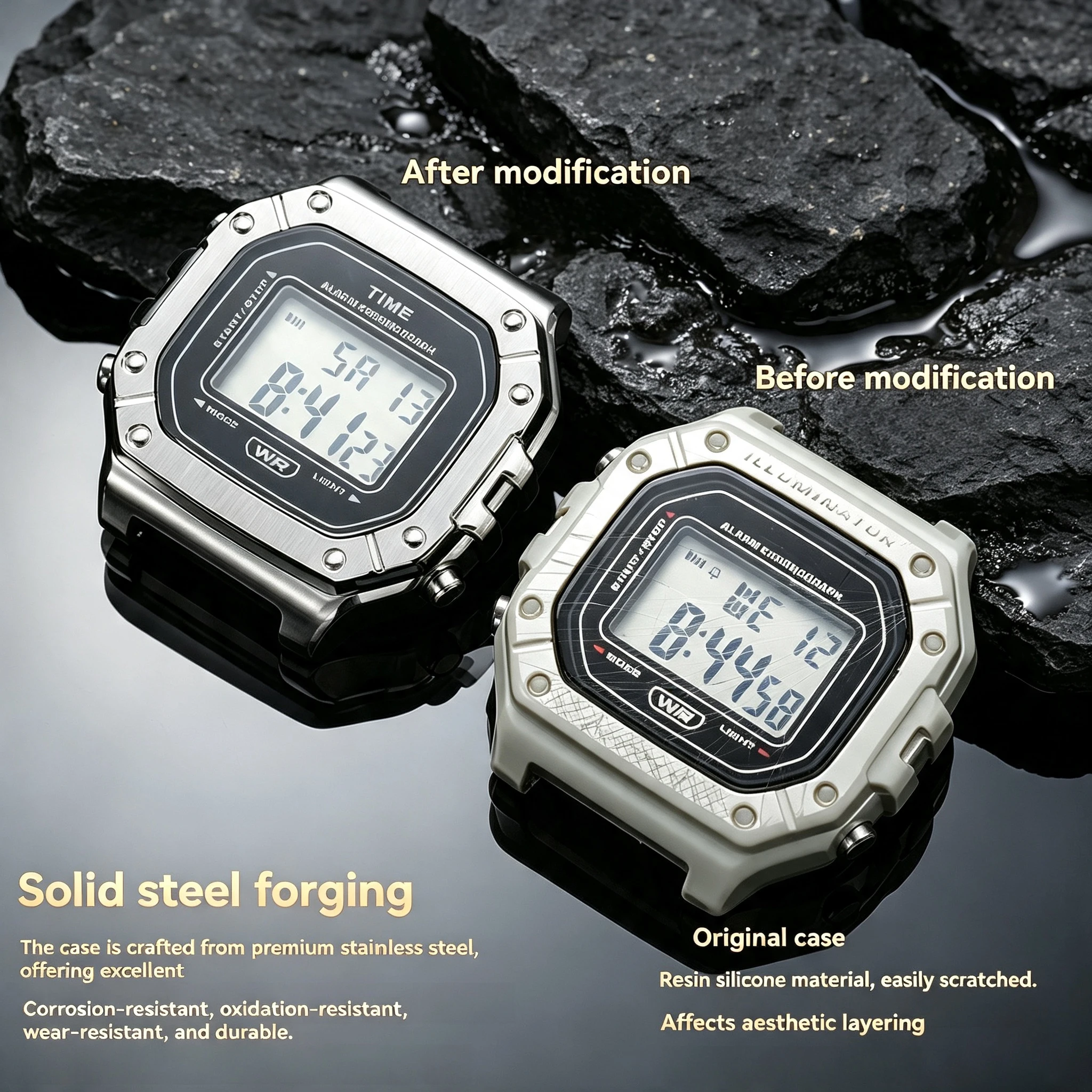 For Casio W-218H W-218HC W-218HD Module 3224 Solid Stainless Steel Watch Case Mod Kit High Quality Upgrade Replacement Parts
