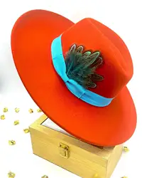Orange Fedora 9.5cm brim feather accessories autumn and winter jazz hat women's hat fashion Panama hat шляпа Sombreros