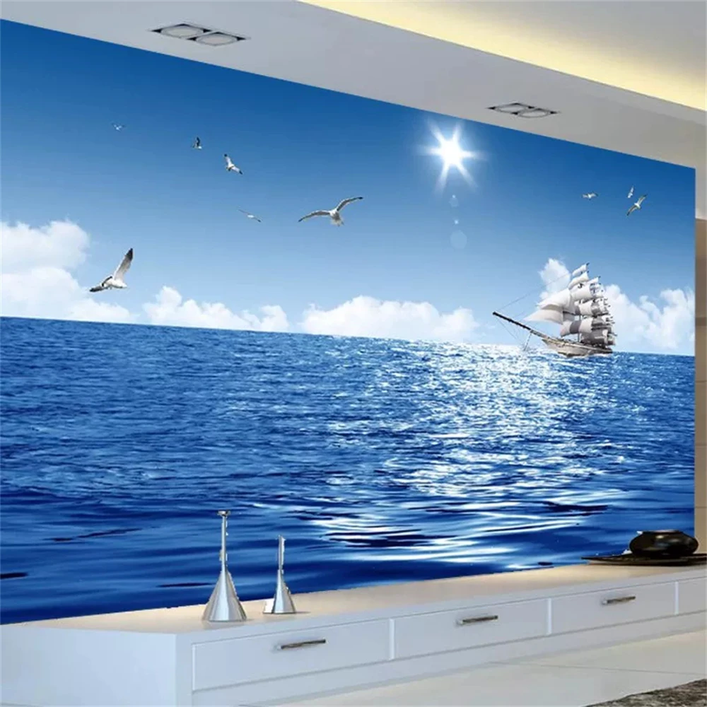 custom white clouds Mural Wallpaper 3D wall Painting Living Room Bedroom Abstract Art landscape seaside Wall Papers home decor