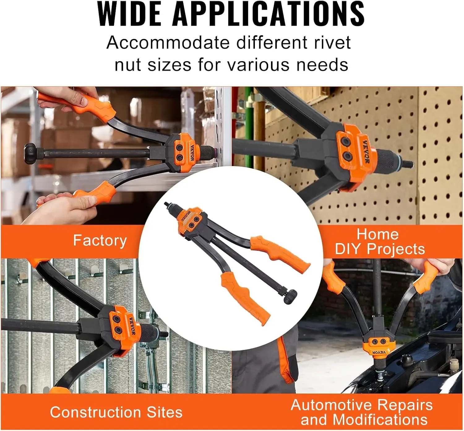 14” Rivnut Tool Kit with 7 PCS Metric and SAE Mandrels, 70 PCS Assorted Rivet Nuts, 10-24, 1/4-20, M6, 5/16-18, M8, 3/8-16, M10