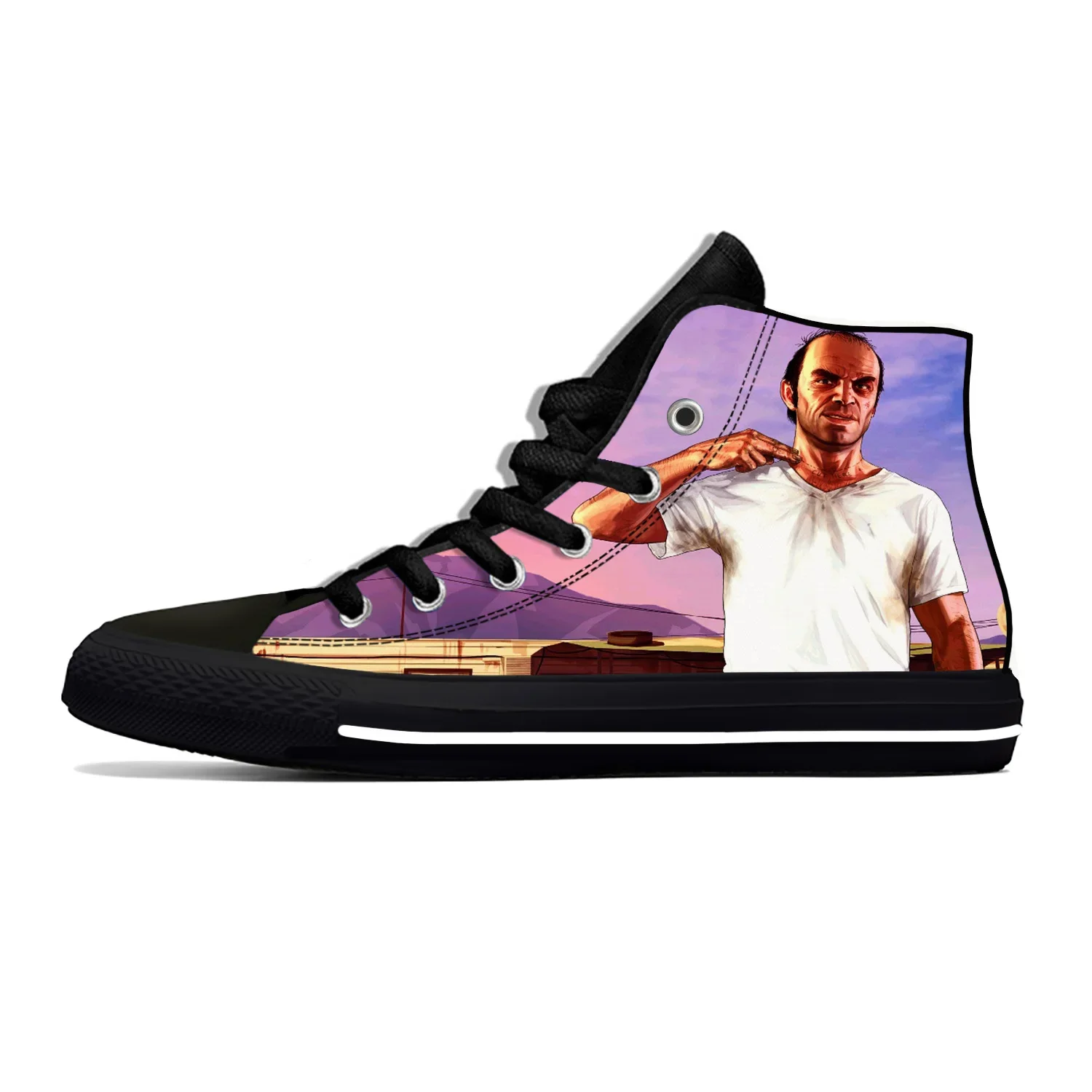 Zapatillas de deporte de dibujos animados GTA 5 V Grand Theft para hombres y mujeres, zapatos casuales, zapatillas de tablero ligeras de alta calidad, transpirables, de verano