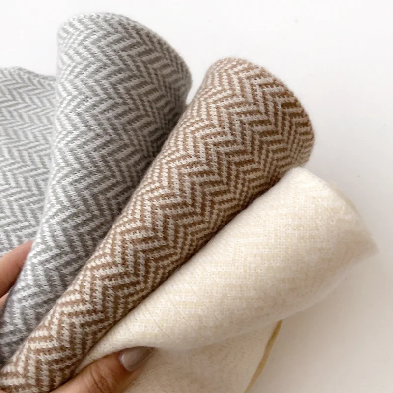 Scarf Warm Knit Acrylic Solid Wheat Texture Minimalist Patch Label Korean Style Unisex Students Cozy Soft Durable Winter