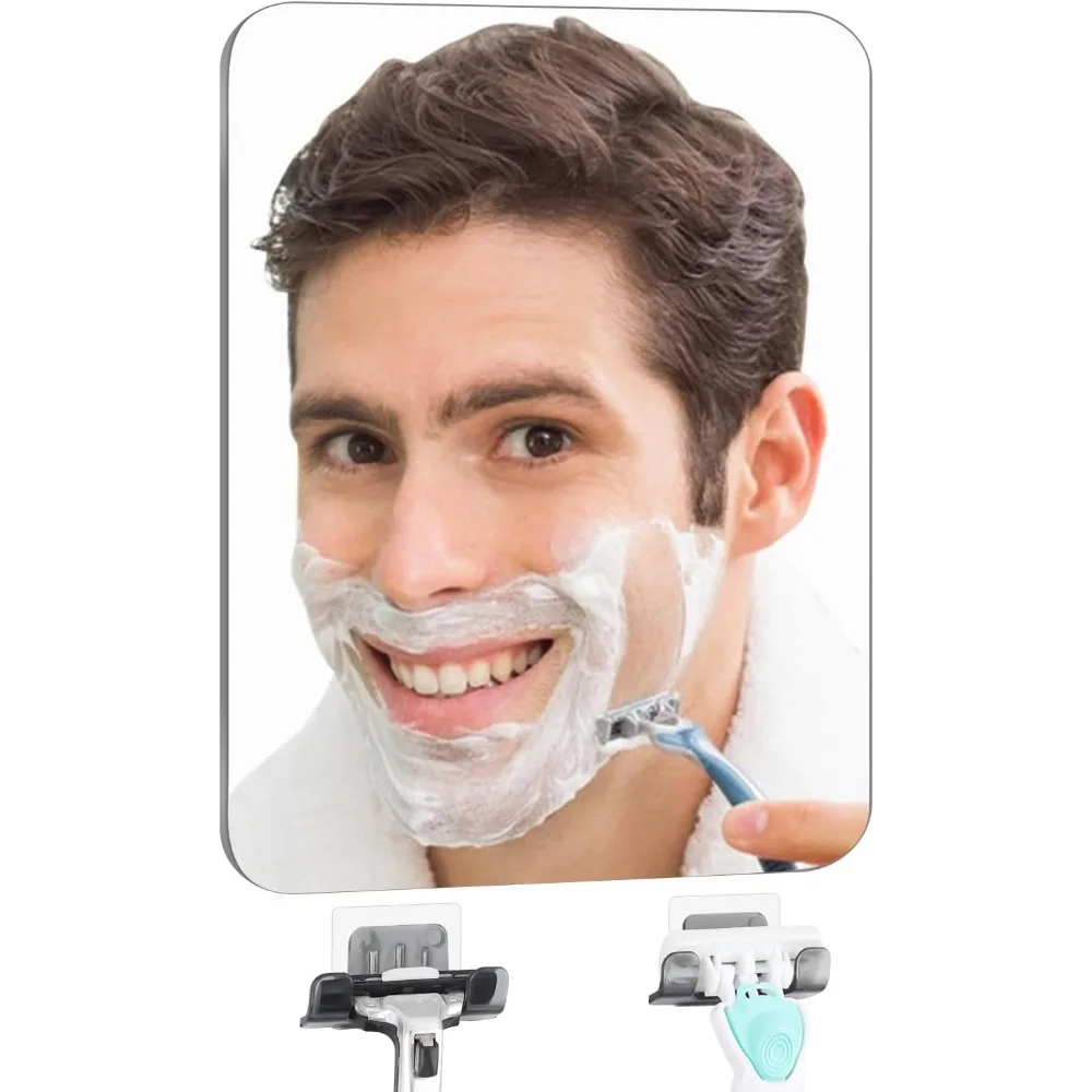 

Shower Mirror, Fogless Shaving with Razor Holder, includes 2 Razor Hooks 2 Mirror Hooks, Easy Install Unbreakable, Shower Mirror
