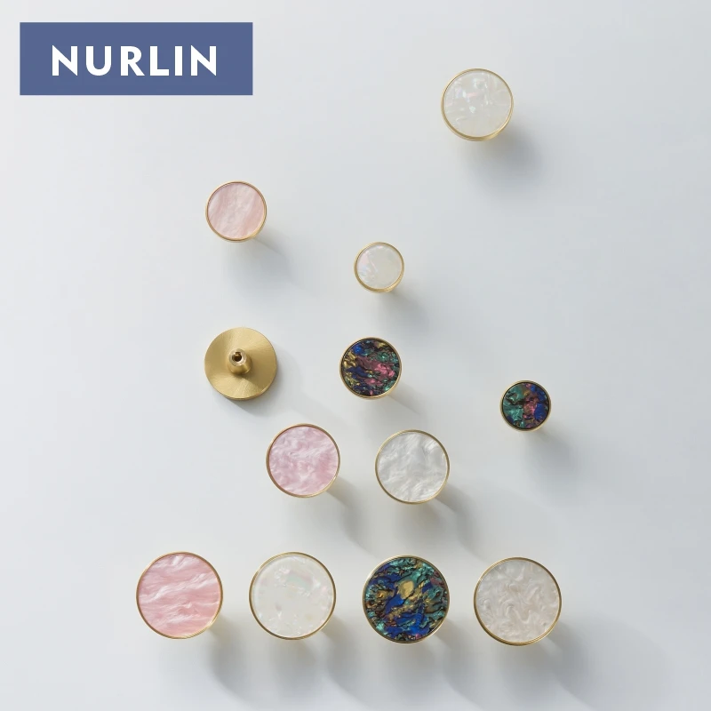 Nurlin Brass Colorful Round White Pink Shell Color Cabinet Wardrobe Furniture Knobs Long Series Handles