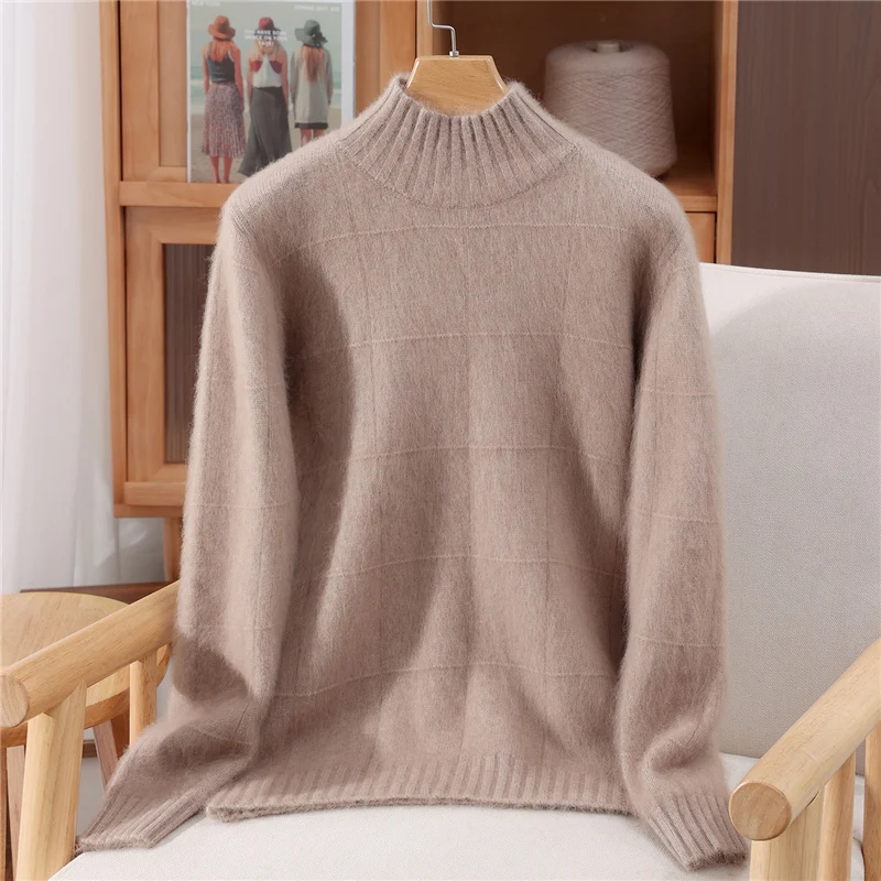 

Женский пуловер из 100% чистого норкового кашемира с воротником-стойкой, свитер, осень-зима, простой универсальный вязаный свитер в корейском стиле, пальто