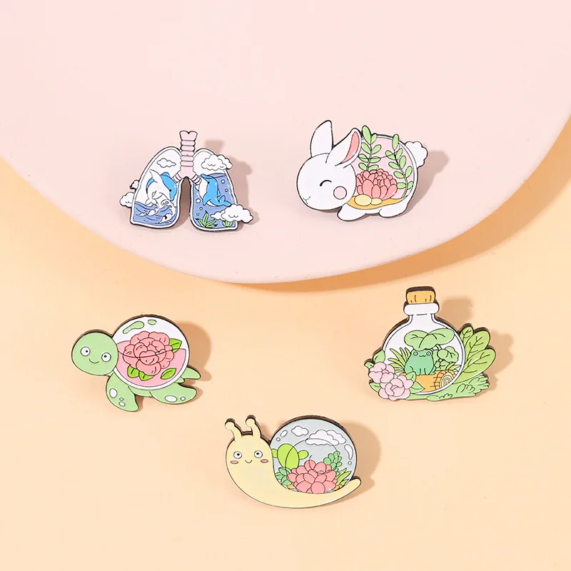 Plant Flower Snail Enamel Pins Love Ice Cream Cat Coffee Planet Wizard Glasses Magic Book Alloy Brooch Badge Punk Jewelry