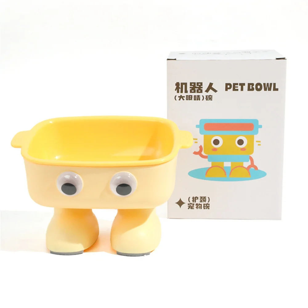 Cartoon Pet Bowl Layered Antichoking Cats Bowls Large Capacity Neck Protector Pet Feeder Cute Robot High-Feet Pet Accessories