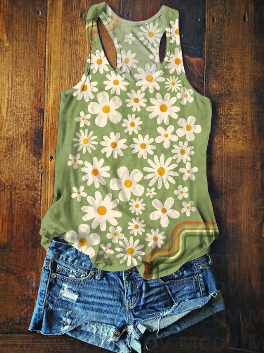 

Women's Leisure Beach Holiday Flower Daisy Art Print Tank Top Summer Sexy Tank Top