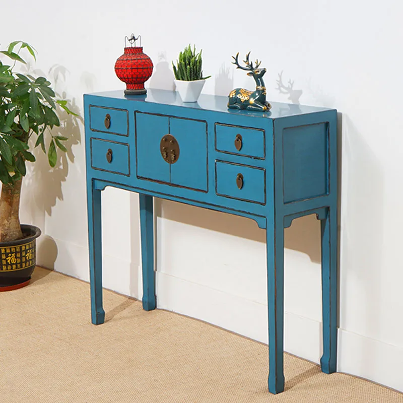 Classical painted entrance table solid wood retro old strip case tenon and mortise design decorative cabinet