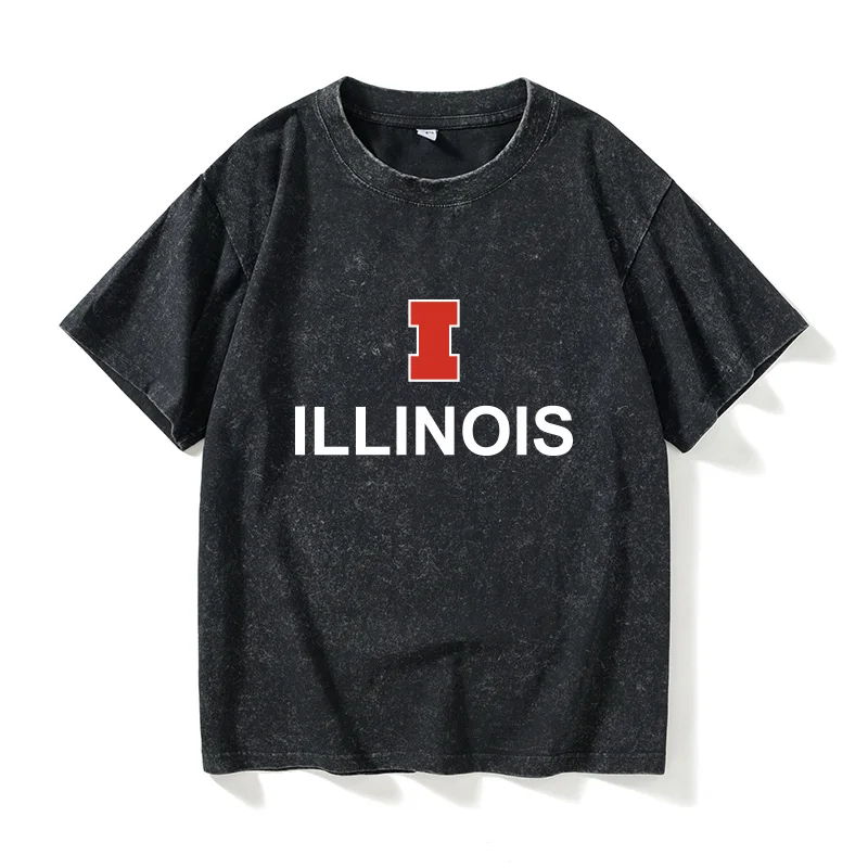 

Футболка Universi of Illinois Memorial School, повседневная, хлопковая, с круглым вырезом, классический узор, летняя одежда