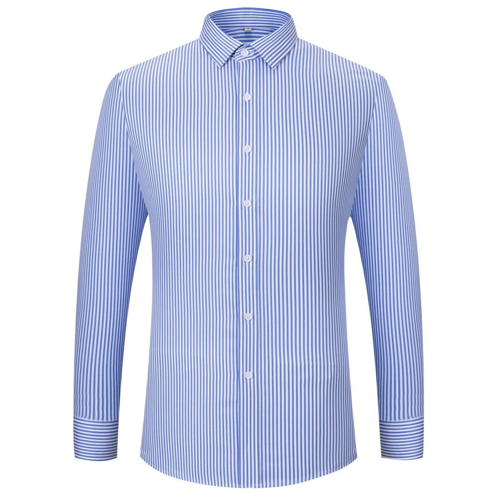 Men's Slim Fit Checks Striped Business Dress Shirt without pocket, Long Sleeve Cotton 100% Wrinkle Free Non Iron Button Up Shirt