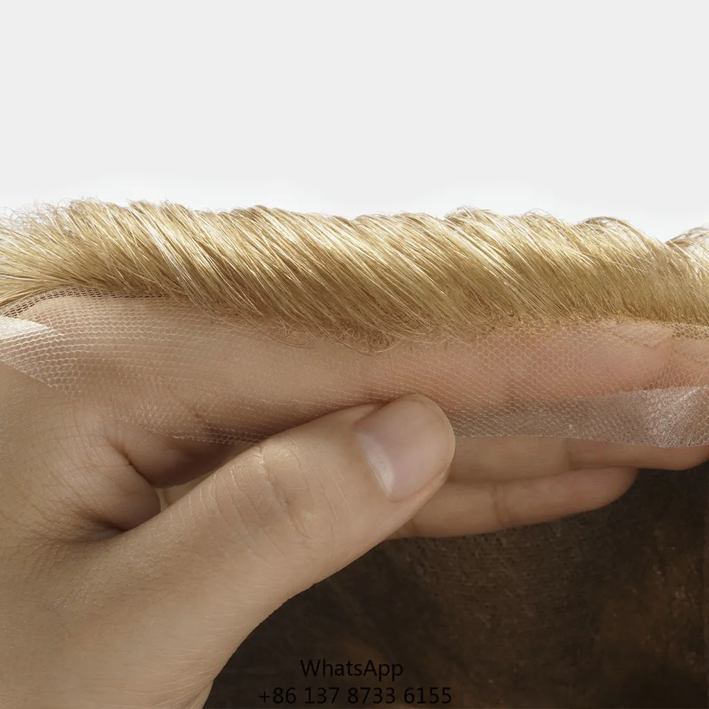 Full For Lace Bleached High Quality Hand-tied Men's Hair System Toupee 100% Human Hair 8x10