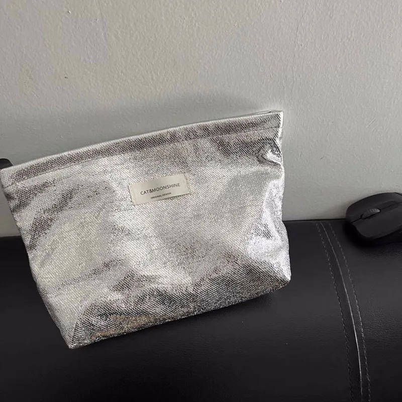 

Fashion Toiletries Makeup Large Storage Bag Pouch Women Girl New Shiny Sequin Silver Champagne Clutch Cosmetic Bag Case
