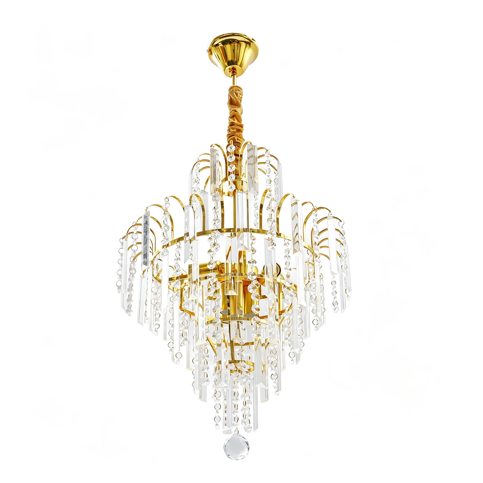 LED Pendant Light Crystal Chandelier, 40x55cm Modern Hanging Lamp for Dining Room, E14 110V Socket (Bulb Not Included), Adjustable Height 11.8inch, Thick Chain & 4.3inch Reinforced Base, Sturdy Iron Glass Construction, Gold Finish