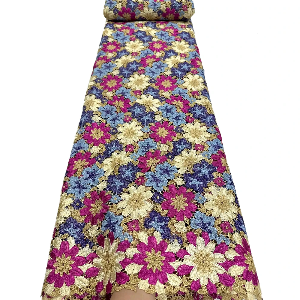 جديد متعدد الألوان زهرة مطرزة للذوبان في الماء أقمشة الدانتيل الأفريقي جبر الحبل أقمشة الدانتيل للخياطة النيجيري فساتين النساء