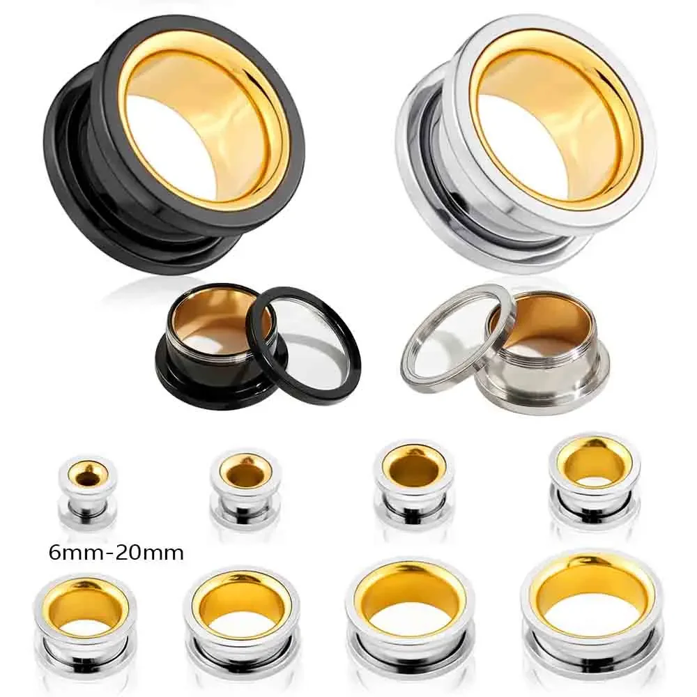 2Pair Surgical Steel Hollow Screw Flesh Tunnels Double-Colors Ear Plugs Gauges Piercing Jewelry 2g-13/16